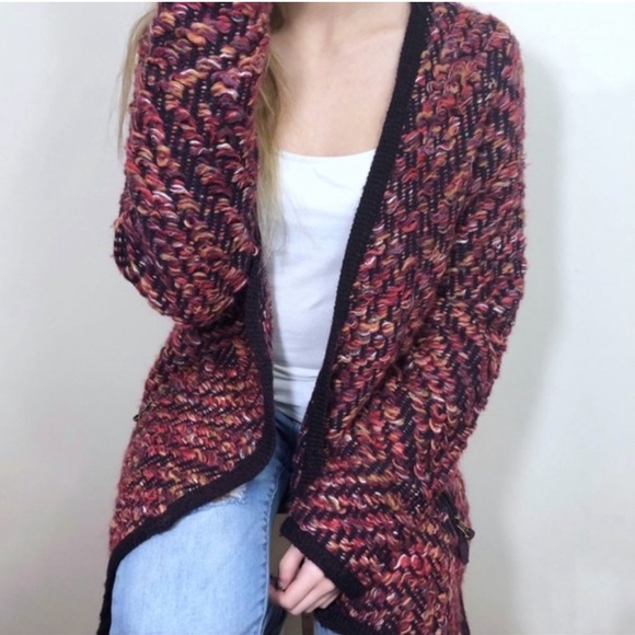 Anthropologie MOTH Keavy Cotton Wool Blend Knit Tweed Chunky Open Front Cardigan - Picture 1 of 12